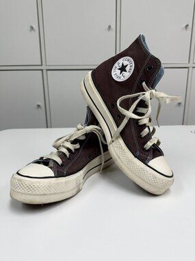 Converse All Stars Platform High Top Brown w/Blue Stitching Sz 8